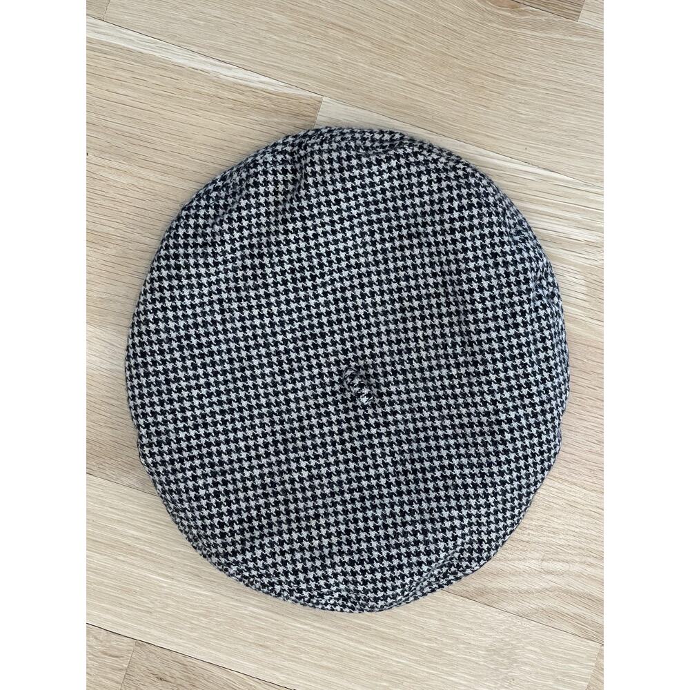 Hat Cap Beret Womens One Size Black Houndstooth Tweed Lined Wool Blend - Picture 7 of 8